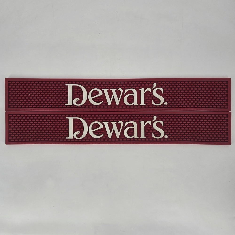 Dewar's Scotch Whisky Bar Mats Lot 2 Red Rubber Spill Rail Runner 23" Barware